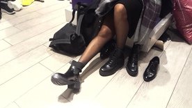 girl friend's boot shopping pantyhosed legs feets
