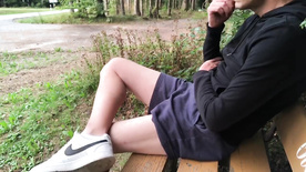 porn gay sex boy playing handjob outdoors in the middle of the woods