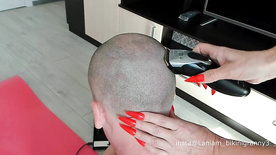 fetish boy cutting hair with his ex-wife slut