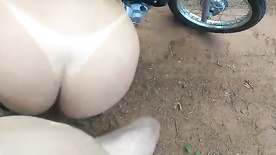 He took the interested girl to ride his motorcycle and she gave him a blowjob and gave him her pussy