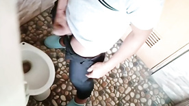 Amateur with a small dick caught masturbating in the bathroom at work