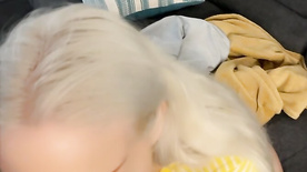 Blonde blue-eyed sucking a big roll in amateur blowjob