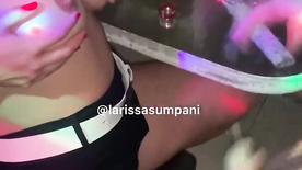 Larissa Sumpani letting a fan take a shot at her big tits