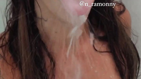 Nathália Ramonny naked pouring milk all over her body