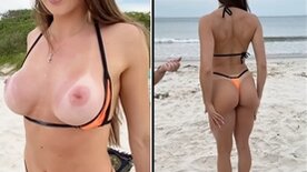 Sarah Caus the hot fitness girl naked on the beach showing off her big pussy