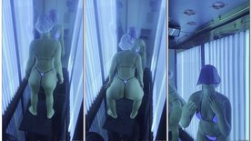 Naughty Belle Belinha with panties up her ass in the tanning room