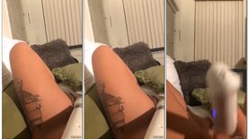 Naughty girl masturbating with her vibrator on the sofa
