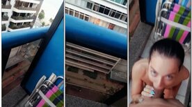 Xigisa pagando boquete para o macho na sacada do prédio