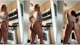 Samanthafit exibindo o cu de fio dental na cozinha