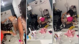 Brunette has her breasts out in a fight over a male