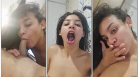 Young girl sucking fat man's cock and taking all his cum