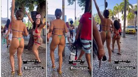 Larissa Sumpani and Rafaela Sumpani half naked at the street carnival