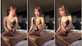 Japanese girl masturbating the male during the massage