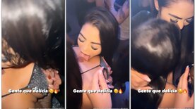 Licking the drink off their hot friend's tits