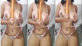 Fat girl sucking and smoothing a carrot