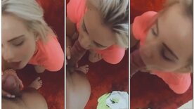 Hot blonde girlfriend sucking her boyfriend's cock