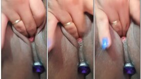 Married woman masturbating her pussy with a plug in her ass