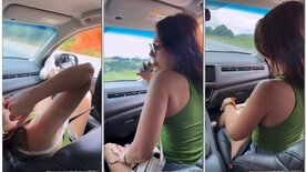 Cibelly Ferreira smoking weed and showing her boobs in the car
