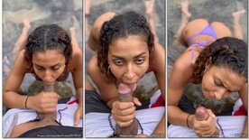 Emilly Baianinha sucking on the river until she gets rained on