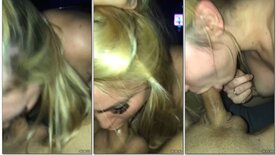 Busty blonde sucking her partner's cock