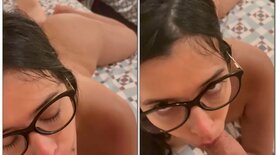 White girl with glasses sucking deep