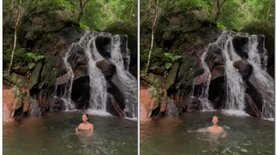 Watch a hot young girl naked at the waterfall showing off her body