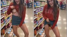 Hot little nymphet stuffing a banana in her pussy at the supermarket
