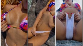 Monique Bertolini showing off her hard-on on the beach