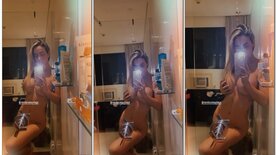 Nanda Cassuriaga filming her pussy and tits in front of the mirror