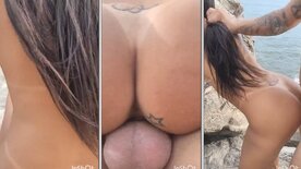 Ligia Maira having sex on the beach being filmed by her cuckold husband
