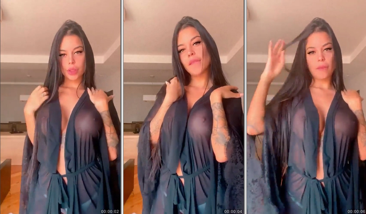 Jaiane Limma sensualizando com camisola transparente com peitos arrepiados