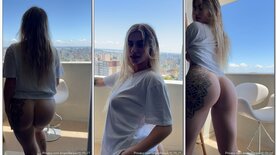 Julia Govea showing off her blonde, sculpted and tattooed body