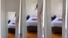 Beh Claudina calcinha socada na bunda grande se exibindo na cama