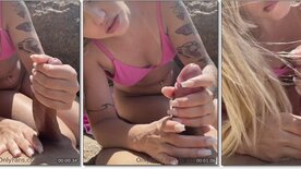 Brazil Blondie giving oral sex on the beach and drinking all the milk