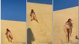 Maria Eugenia sensually climbing the dunes slowly with her ass up
