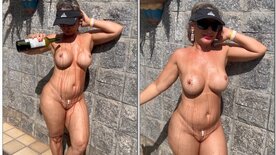 Rosa Marra from Onlyfans hot and siliconed takes a horny bath in wine