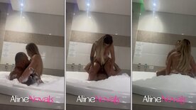 Naughty Aline Novak fucking a man in the foam bath tub