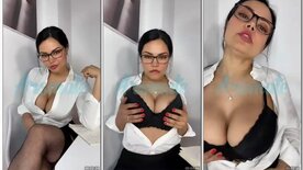 Sofia Silva the sexy brunette, showing off her big body dressed as a slutty secretary