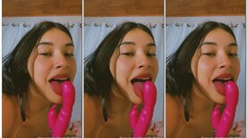 Laura Silva licking the cocksucker with a whore face