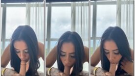 DJ Isa spectacular brunette choking on her blowjob