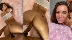 Lana Rhoades on all fours with her pussy full of milk