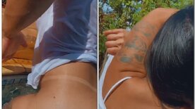 Bruna Felicio ex MMA turns on her back showing and opening her hot ass wanting hot cock