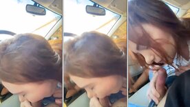 Oral sex Michelly redhead sucking hard cock inside the car