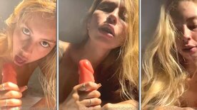 Giselia Bianca giving a hot blowjob on the dildo while filming