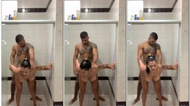 Chick having sex in the shower with a hunky male