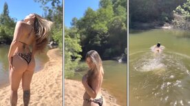 Luz Cervo naked in the lake bathing and being filmed by her boyfriend