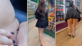 Amateur shot of Alexia Lorleskovnikolai.ru at the market in a skirt without panties with a plug in her ass