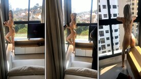 Hot Rute Rocha naked in the living room in front of the windows