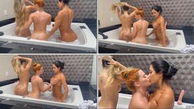 Lesbian porn Rute Rocha and friends getting it on in the bathtub