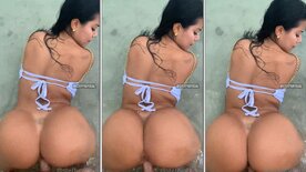 Amateur sex video Steffy Moreno fucking on all fours on the beach